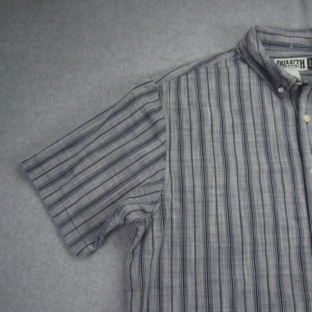 Duluth Shirt Mens Large Gray Relaxed Fit Untucked Striped Button Down SS - Picture 3 of 14